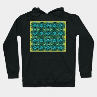 Aqua pinweels on lime - a fun pattern in vivid blue and green Hoodie